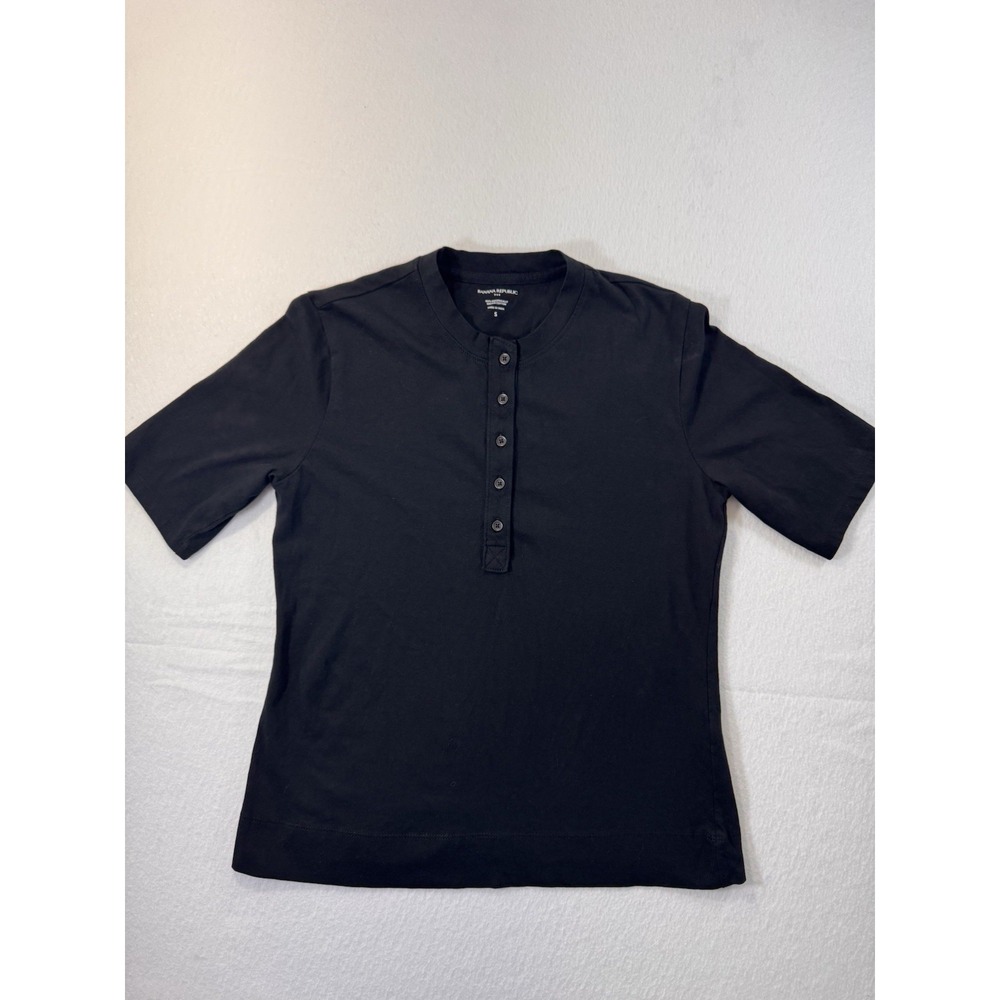 Banana Republic Mens Henley Short Sleeve Small Black 100% Organic Cotton EUC